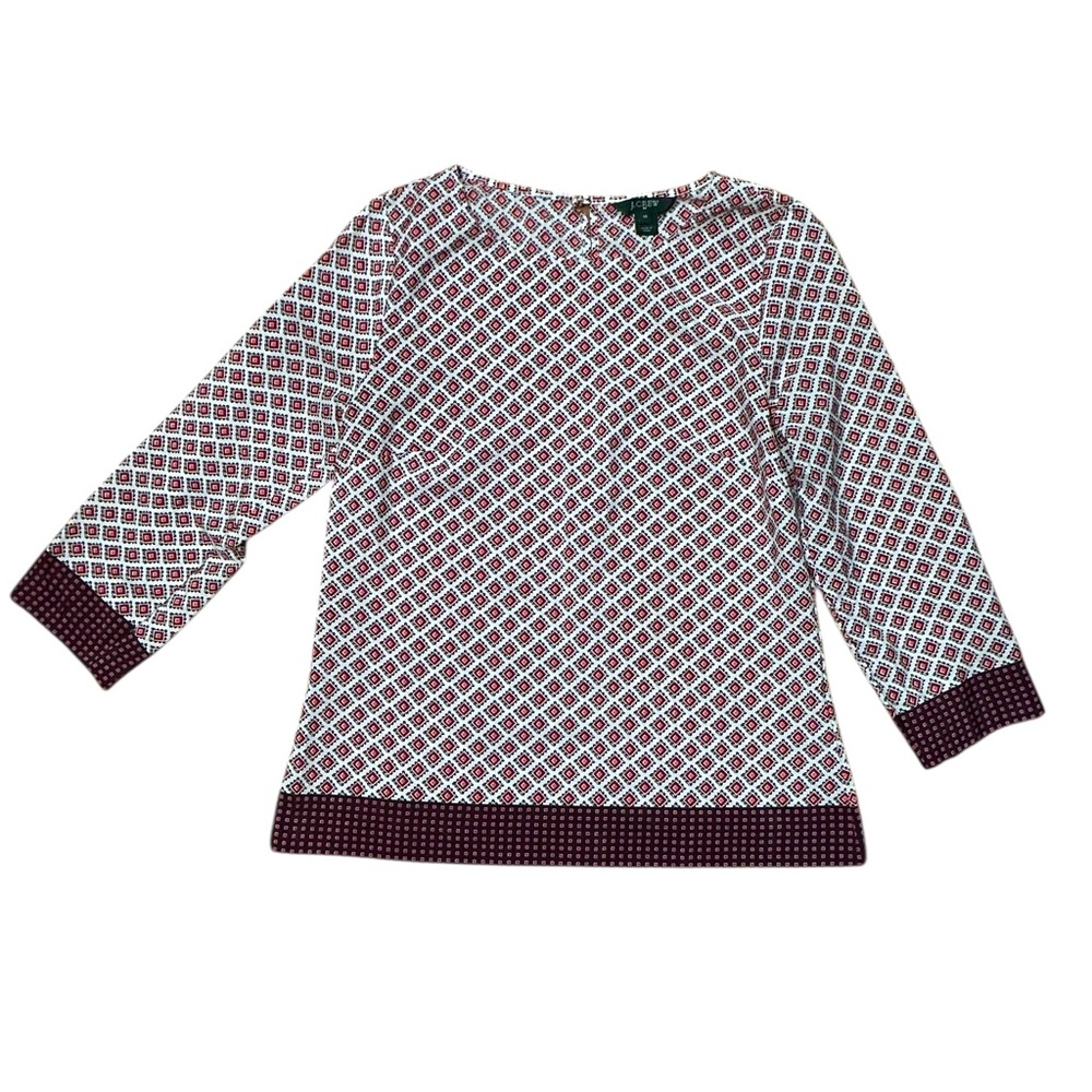 J Crew Geometric Patterned Blouse With Burgundy A… - image 1